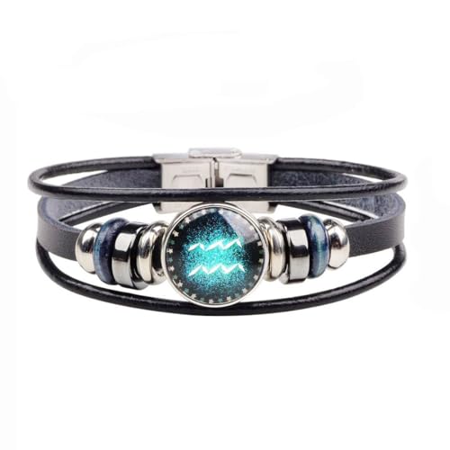 Wedity Retro Layered 12 Constellation Armband Paar Student Leder Armband Constellation Hand Zubehör für Frauen und Männer (Aquarium) von Wedity