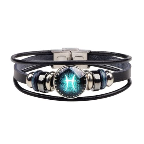 Wedity Retro Layered 12 Constellation Armband Paar Student Leder Armband Constellation Hand Zubehör für Frauen und Männer (Fische) von Wedity