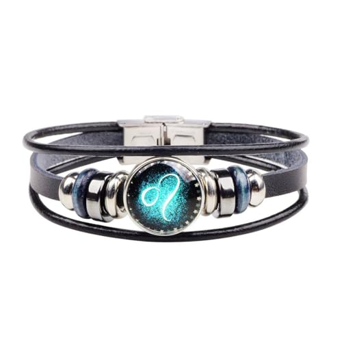 Wedity Retro Layered 12 Constellation Armband Paar Student Leder Armband Constellation Hand Zubehör für Frauen und Männer (Leo) von Wedity