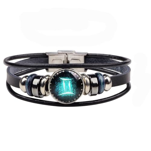 Wedity Retro Layered 12 Constellation Armband Paar Student Leder Armband Constellation Hand Zubehör für Frauen und Männer (Zwillinge) von Wedity