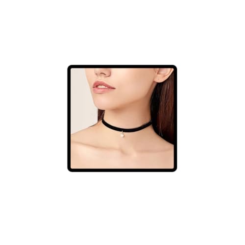 Wedity Schwarze Samt-Perlenkette Schlüsselbein-Halskette Kurze Choker-Halskette Verstellbarer Schmuck für Frauen und Mädchen von Wedity