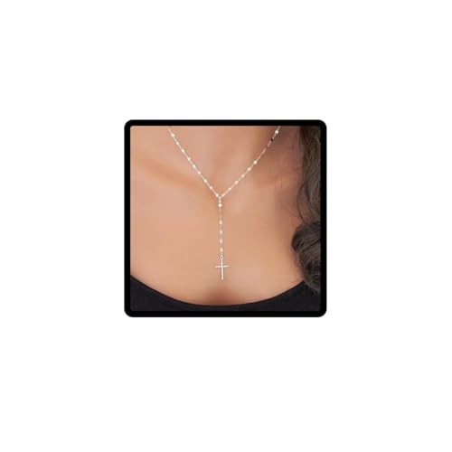 Wedity Vintage Kreuz Halskette Lange Anhänger Einfache Choker Halsketten Schmuck Geschenk für Frauen und Mädchen (Silber) von Wedity