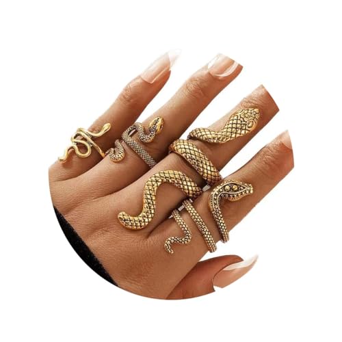 Wedity Vintage Schlange Ring Set Stapelbare Knuckle Statement Ringe Reptile Schlange Band Ring Schmuck für Frauen und Mädchen (Gold) von Wedity