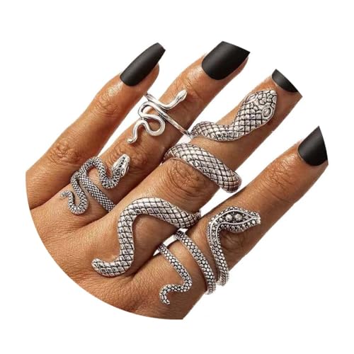 Wedity Vintage Schlange Ring Set Stapelbare Knuckle Statement Ringe Reptile Schlange Band Ring Schmuck für Frauen und Mädchen (Silber) von Wedity