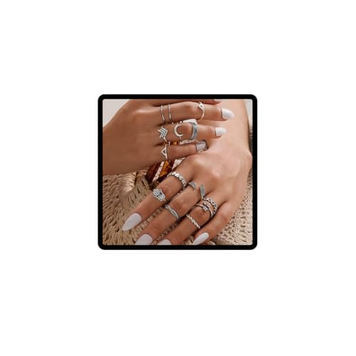 Wedity Vintage Starfish Knuckle Moon Wave Anker Pfeil Palm Feder Ringe Set Silber Fingergelenk stapelbarer Ring für Frauen und Mädchen (Ringe C) von Wedity