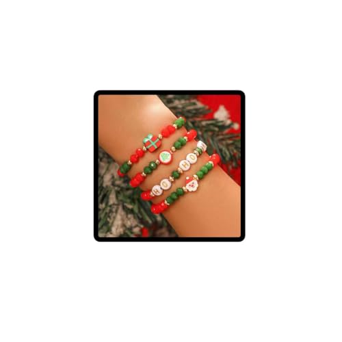 Wedity Weihnachten Armbänder Stapelbare Stretch Armband Weihnachtsbaum Elch Glocke Armbänder für Frauen Weihnachten Festival Schmuck (Farbe A) von Wedity