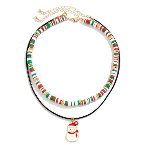Wedity Weihnachten Halskette Doppelschicht Leder Seil Elch Schneemann Weihnachtsbaum Anhänger Halsketten Weihnachtsgeschenke Schmuck für Frauen Mädchen (Farbe G) von Wedity