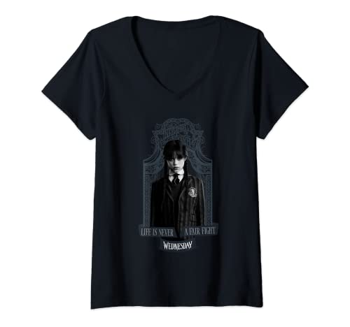 Damen Mittwochsserie Mittwoch Das Leben ist niemals ein fairer Kampf T-Shirt mit V-Ausschnitt Damen Mittwochsserie Mittwoch Das Leben ist niemals ein fairer Kampf T-Shirt mit V-Ausschnitt von Wednesday Series