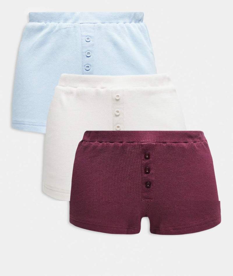 Wednesday's Girl - 3er-Pack Boxershorts in Weiß, Blau und Burgunderrot mit Waffelstruktur-Bunt von Wednesday's Girl