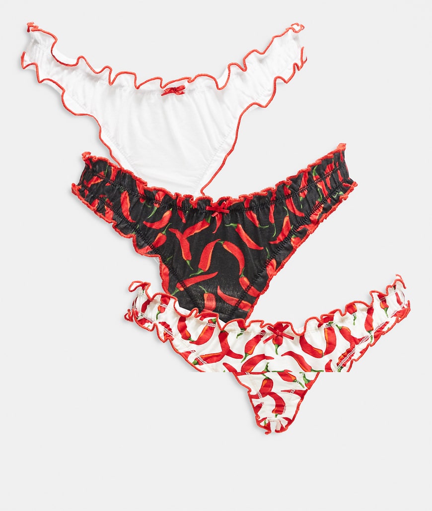 Wednesday's Girl - 3er-Pack Höschen mit Chili-Muster-Bunt von Wednesday's Girl