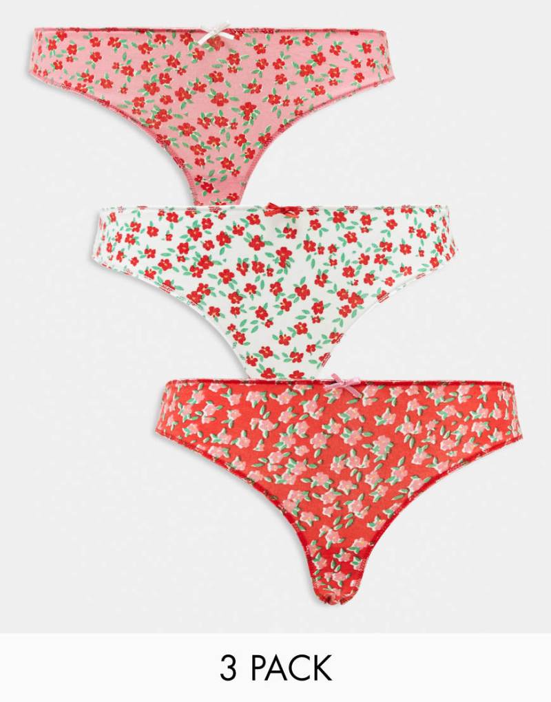 Wednesday's Girl - 3er-Pack Slips in Rot mit Blumenmuster-Bunt von Wednesday's Girl