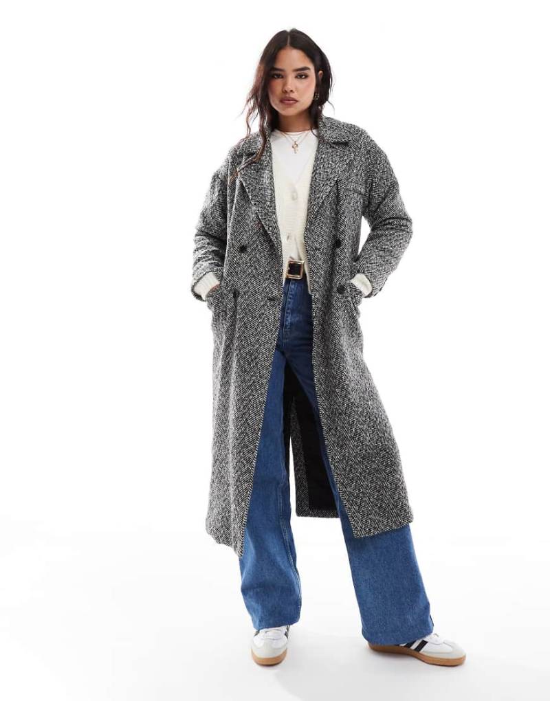 Wednesday's Girl - Eleganter Oversize-Mantel in Anthrazitgrau mit Fischgrätmuster von Wednesday's Girl