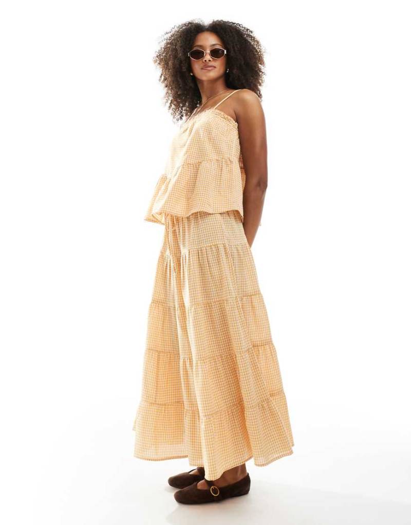 Wednesday's Girl - Gestufter Midaxi-Rock in Gelb mit Vichy-Karomuster, Kombiteil von Wednesday's Girl