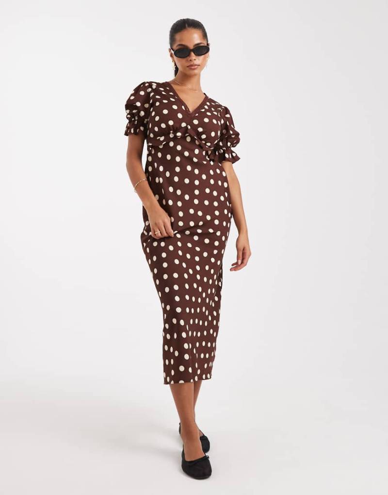 Wednesday's Girl - Midaxi-Kleid in Braun mit Punkten-Brown von Wednesday's Girl
