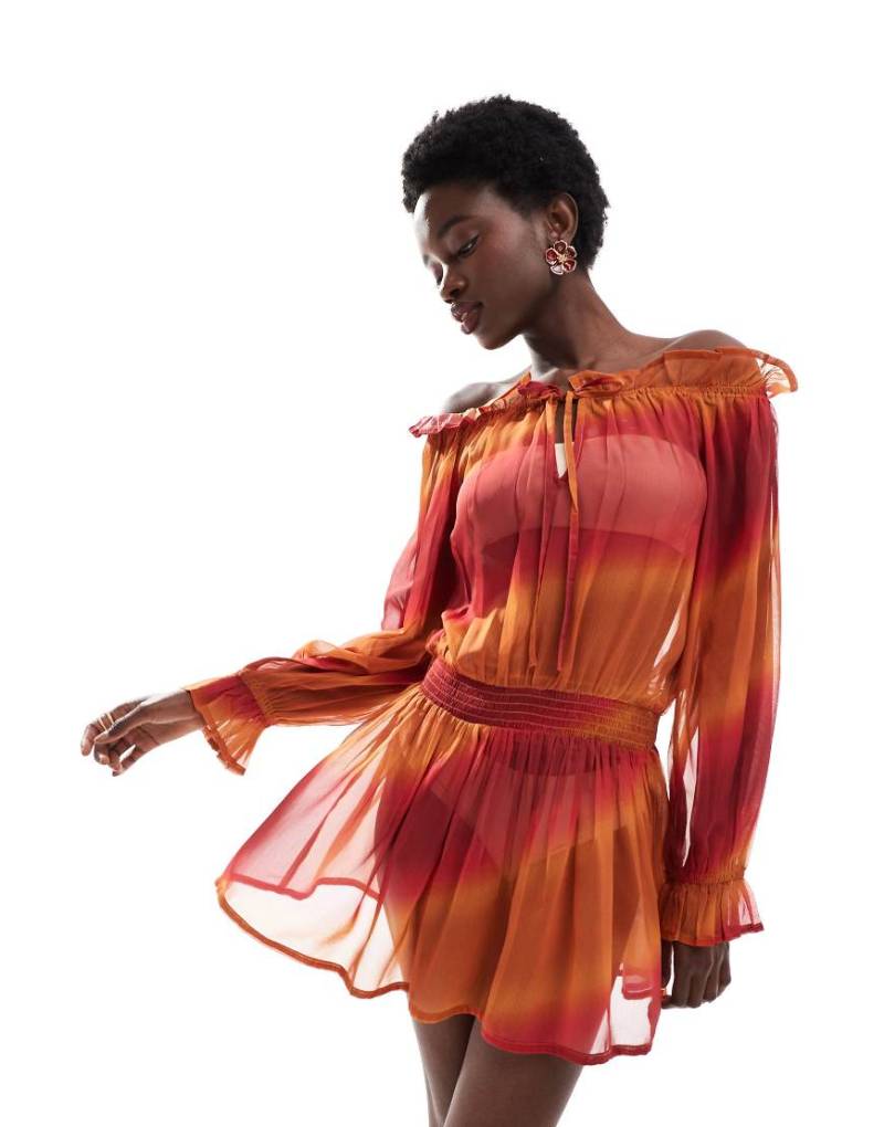 Wednesday's Girl - Mini-Strandkleid in Orange im Boho-Stil mit Farbverlauf von Wednesday's Girl