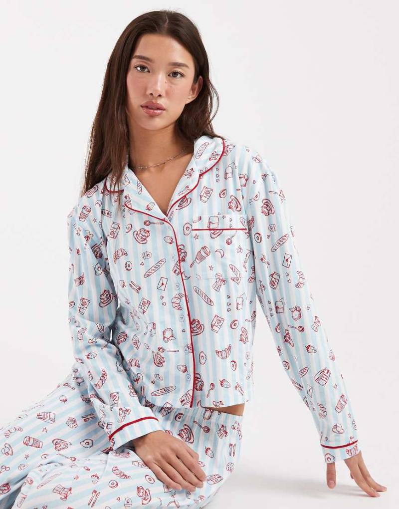 Wednesday's Girl - Pyjama mit Croissantmuster, bestehend aus langärmligem Hemd und Hose-Blau von Wednesday's Girl