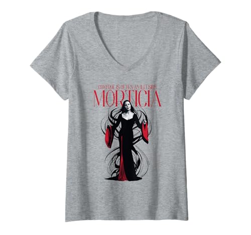 Damen Wednesday Season 2 Control Is Often An Illusion Morticia T-Shirt mit V-Ausschnitt von Wednesday