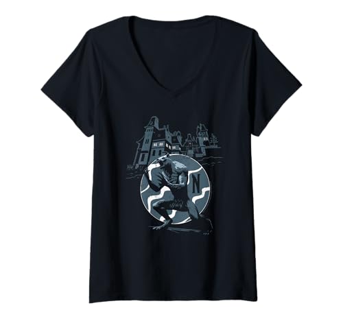 Damen Wednesday Season 2 Nevermore Werewolf Vintage Logo T-Shirt mit V-Ausschnitt Damen Wednesday Season 2 Nevermore Werewolf Vintage Logo T-Shirt mit V-Ausschnitt von Wednesday