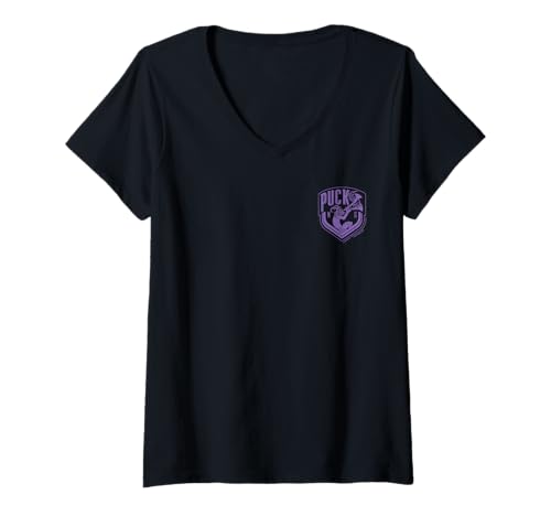 Damen Wednesday Season 2 Puck Left Pocket Retro Purple Logo T-Shirt mit V-Ausschnitt Damen Wednesday Season 2 Puck Left Pocket Retro Purple Logo T-Shirt mit V-Ausschnitt von Wednesday