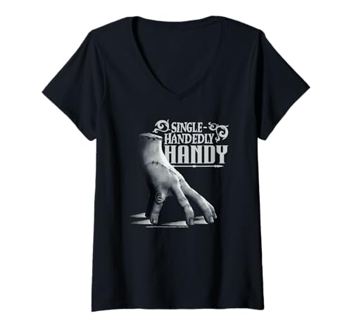 Damen Wednesday Season 2 Single-Handedly Handy Thing T-Shirt mit V-Ausschnitt von Wednesday