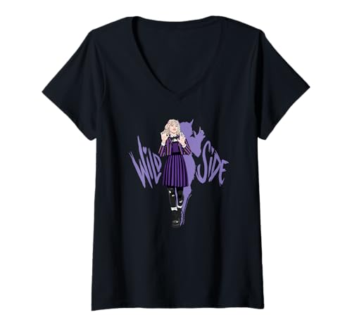 Damen Wednesday Season 2 Wild Side Enid Claws Out Logo T-Shirt mit V-Ausschnitt von Wednesday