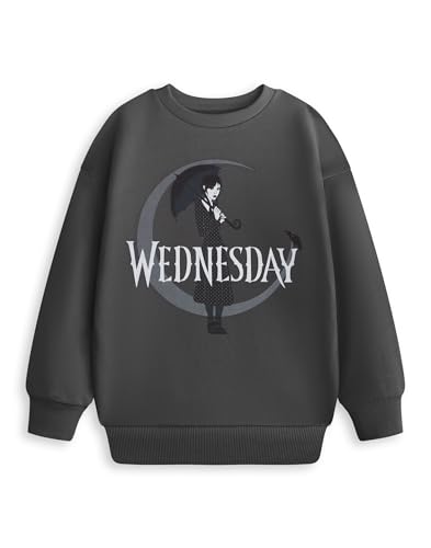 Wednesday Addams Kids Anthrazitgraues Sweatshirt | Langärmliges Rundhals-Sweatshirt mit Cartoon-Print und Regenschirm-Design | Freizeitkleidung für Halloween Merch Wednesday Addams Kids Anthrazitgraues Sweatshirt | Langärmliges Rundhals-Sweatshirt mit Cartoon-Print und Regenschirm-Design | Freizeitkleidung für Halloween Merch von Wednesday