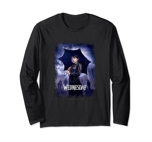 Wednesday Black Umbrella Under The Rain Real Photo Portrait Langarmshirt von Wednesday