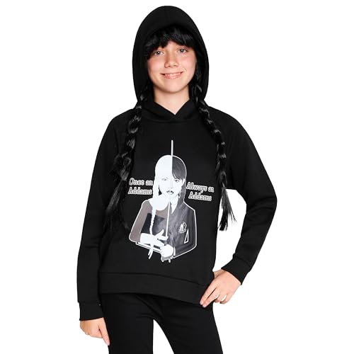 Wednesday Kapuzenpullover Mädchen Halloween Hoodie Schwarz Pullover Kinder Teenager 7-16 Jahren Teenager (Schwarz/Addams, 15-16 Jahre) von Wednesday