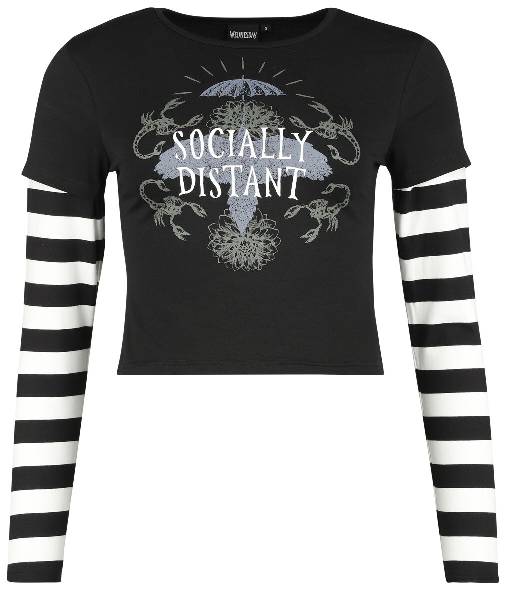 Wednesday - Gothic Langarmshirt - Socially Distant - S bis XXL - für Damen - Größe L - schwarz/weiß  - EMP exklusives Merchandise! von Wednesday