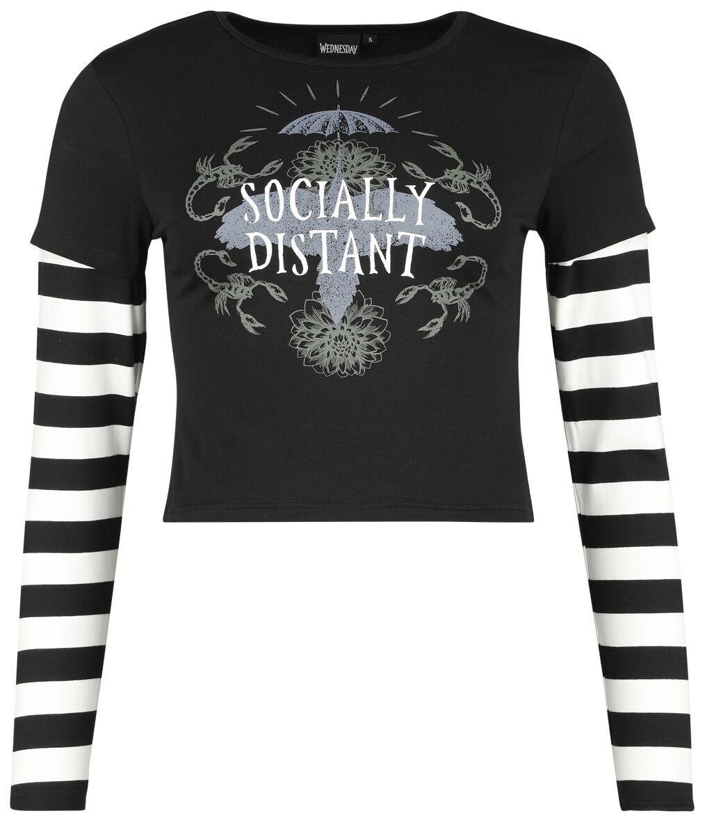 Wednesday - Gothic Langarmshirt - Socially Distant - S bis XXL - für Damen - Größe S - schwarz/weiß  - EMP exklusives Merchandise! von Wednesday