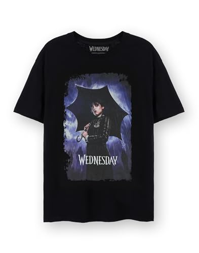 Wednesday Mittwoch Damen T-Shirt | Damen Addams Regenschirm Distressed Grafik T-Shirt in Schwarz | Netflix Series Merchandise Erwachsene Kurzarm-Oberteil | Das Addams Family Apparel Geschenk für sie von Wednesday