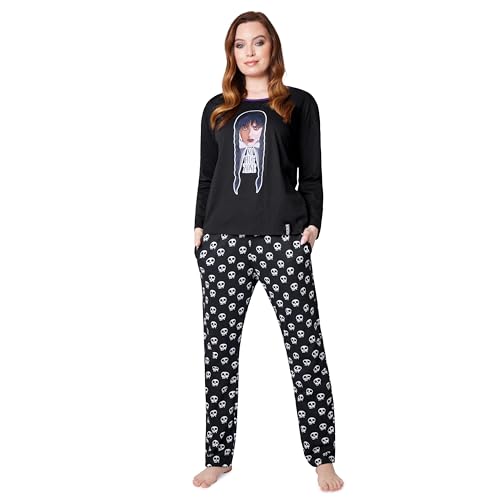 Wednesday Schlafanzug Damen Lang Baumwolle Pyjama Damen und Teenager Lounge Set Damen S - XL - Geschenke für Frauen (Schwarz Wednesday, XL) von Wednesday