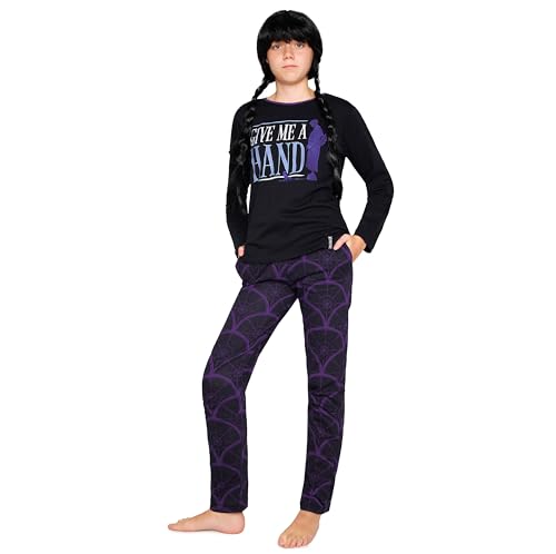 Wednesday Schlafanzug Mädchen Baumwolle, Lange Pyjama Mädchen & Teenager 7-16 Jahren - Geschenke für Mädchen (Schwarz Händchen, 11-12 Jahre) von Wednesday