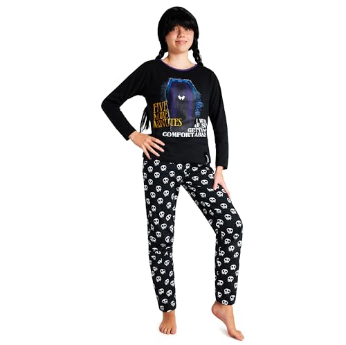 Wednesday Schlafanzug Mädchen Baumwolle, Lange Pyjama für Teenager 7-16 Jahren - Geschenke (Schwarz Schädel, 9-10 Jahre) von Wednesday