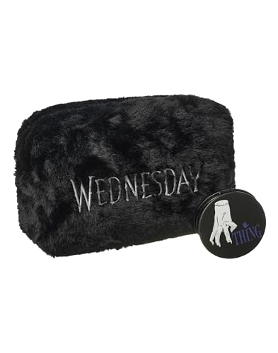 Wednesday Schminktasche und Spiegel | Addams Kosmetikbehälter mit Reißverschluss und tragbarem Zubehör | Damen-Make-up-Reisetasche für Frauen und Jugendliche von Wednesday
