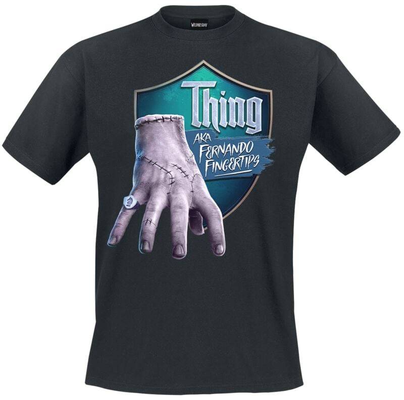 Wednesday T-Shirt - Thing - Fernando Fintertips - S bis XXL - für Männer - Größe S - schwarz  - Lizenzierter Fanartikel von Wednesday
