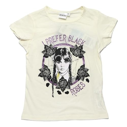 Wednesday T-Shirt für Mädchen und Mädchen, Gothic-Druck mit glitzerndem Schriftzug, 100 % Baumwolle, Weiß, 6 Jahre Wednesday T-Shirt für Mädchen und Mädchen, Gothic-Druck mit glitzerndem Schriftzug, 100 % Baumwolle, Weiß, 6 Jahre von Wednesday