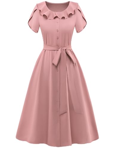 WedTrend Cocktailkleid Damen Elegant Rockabilly Kleider 50er Vintage A Linie Abendkleid mit Taschen, blush, XXL von Wedtrend