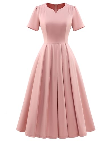 WedTrend Damenkleid, Vintage-Kleid, Midi-Kleid, 1950er-Jahre, Cocktailkleid, V-Ausschnitt, Kirchenkleid, Passform und Flare, formelle Hochzeitsgästekleider, blush, L von Wedtrend