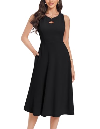 WedTrend Damen 1940er Cocktailkleid Midi A-Linie Vintage Kleid Cutout Kirchenkleider mit Taschen Arbeitskleid, Schwarz , XXL von Wedtrend