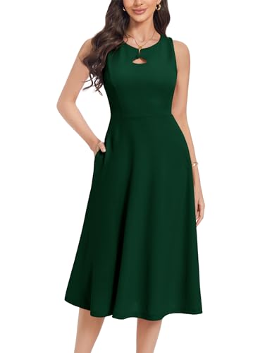 WedTrend Damen 1940er Cocktailkleid Midi A-Linie Vintage Kleid Cutout Kirchenkleider mit Taschen Arbeitskleid, dunkelgrün, S von Wedtrend
