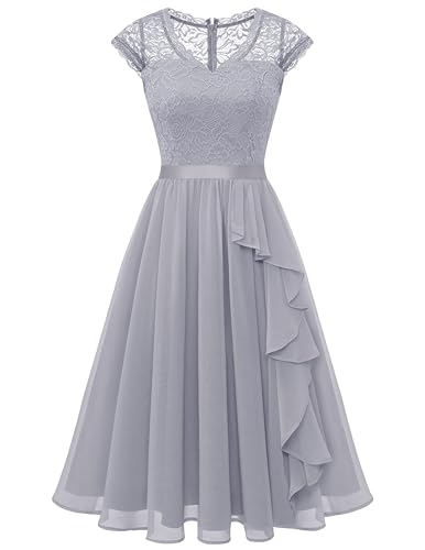 WedTrend Damen Brautjungfernkleider 2025 Kurzes Ballkleid Rüschen Hochzeitsgast Cocktailkleider Floral Homecoming Kleid, grau, L von Wedtrend