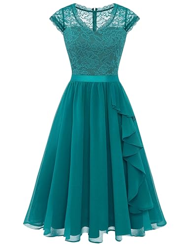 WedTrend Damen Brautjungfernkleider 2025 Kurzes Ballkleid Rüschen Hochzeitsgast Cocktailkleider Floral Homecoming Kleid, Pfauengrün, M von Wedtrend
