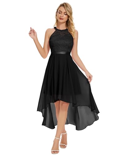 WedTrend Damen-Cocktailkleid, hoch niedrig, Brautjungfernkleid, Neckholder, Ballkleid, Swing, Hochzeitsgästekleid, Schwarz , M von Wedtrend