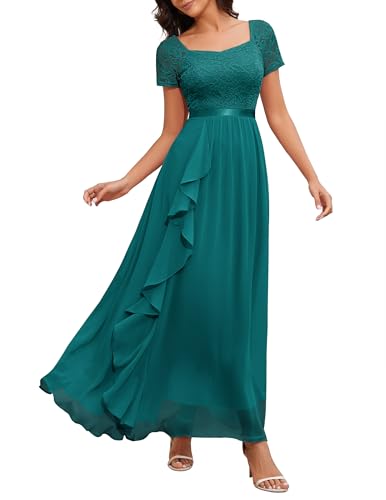 WedTrend Formelles Damenkleid, kurzärmelig, Brautjungfernkleider 2024, Brautmutterkleider für Hochzeit, Pfauengrün, XL von Wedtrend