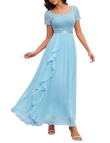 WedTrend Formelles Damenkleid, kurzärmelig, Brautjungfernkleider 2024, Brautmutterkleider für Hochzeit, hellblau, XXL von Wedtrend