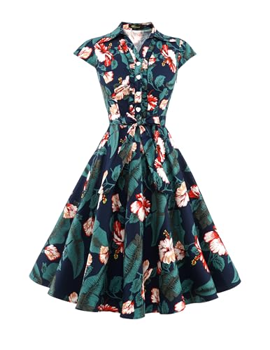 Wedtrend 50er Jahre Kleid Damen Hochzeitsgast Kleid Damen Abendkleid Kurz Rockabilly Rock Mittelalter Kleid WTP10007 NavyFlower XS von Wedtrend