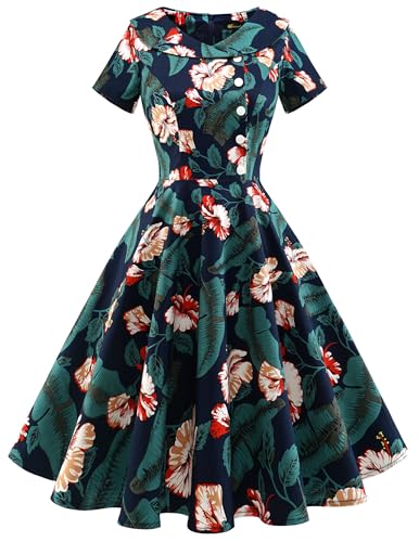 Wedtrend 50er Jahre Kleid Damen Hochzeitsgast Kleid Damen Abendkleid Kurz Rockabilly Rock Mittelalter Kleid WTP20007 NavyFlower XS von Wedtrend