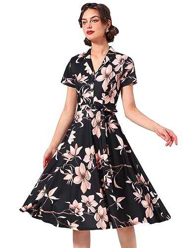 Wedtrend 50er Jahre Kleid Damen Hochzeitsgast Kleid Damen Abendkleid Kurz Rockabilly Rock Mittelalter Kleid WTP30001 BlackMagnoliaFlower XL von Wedtrend