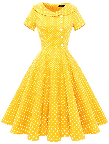 Wedtrend 50er Jahre Kleider Damen Rockabilly Swing Kleid Petticoat Kleid A Linie Faltenrock YellowSmallWhiteDot WTP20007 YellowSmallWhiteDot XL von Wedtrend